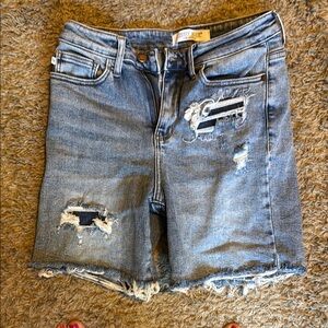 Judy Blue Distressed Jean Shorts - Blue